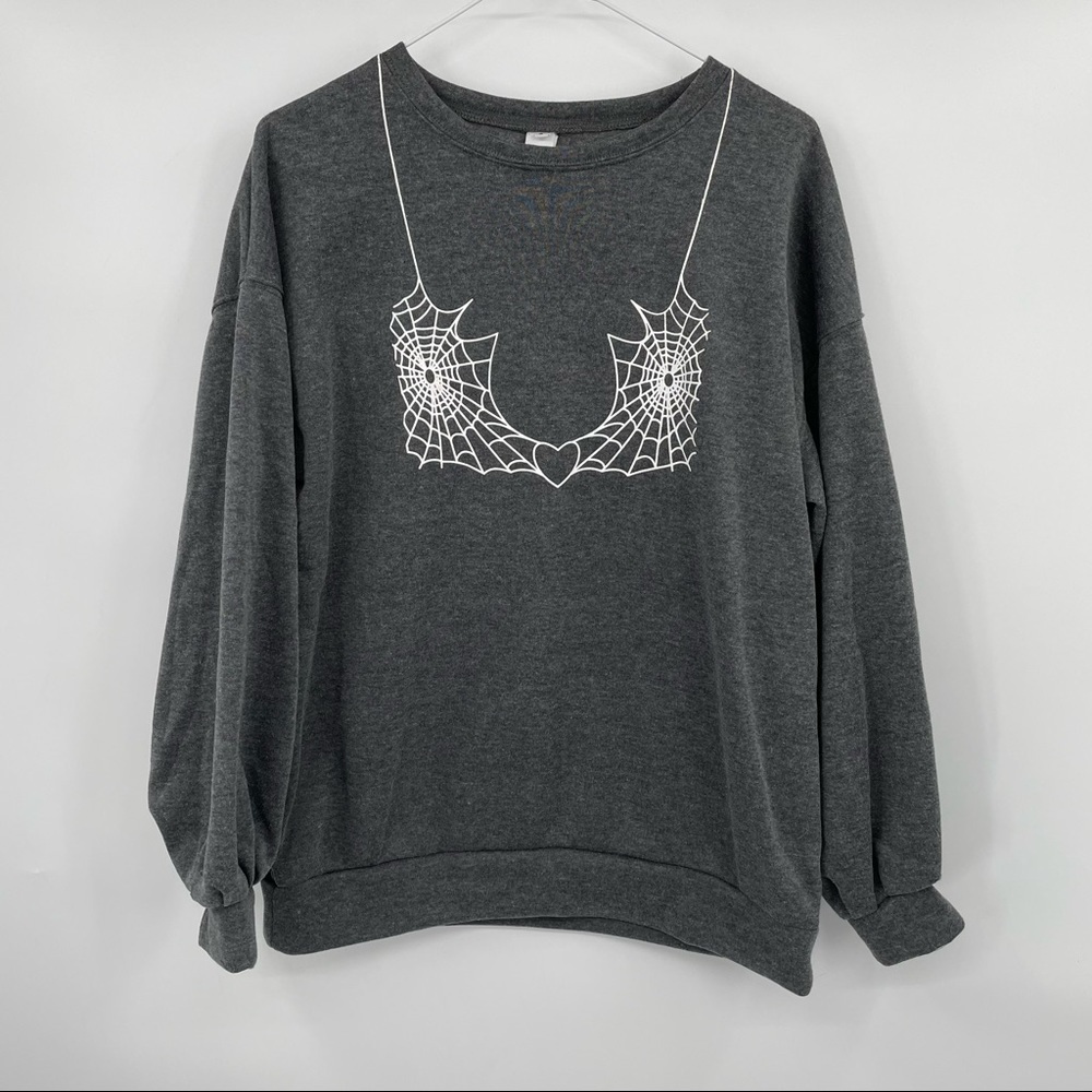 Gray Sweatshirt with Web Bikini Top Detail